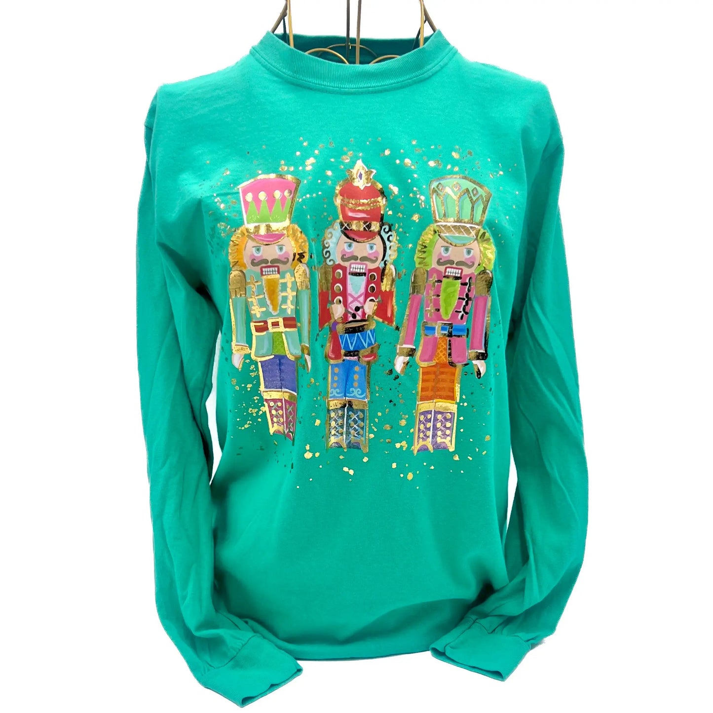 Gold Foil Colorful Nutcrackers Long Sleeve Shirt - Chalky Mint