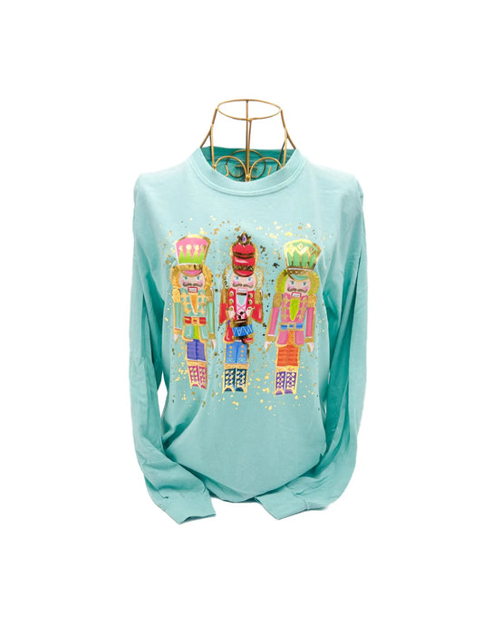 Gold Foil Colorful Nutcrackers Long Sleeve Shirt - Chalky Mint