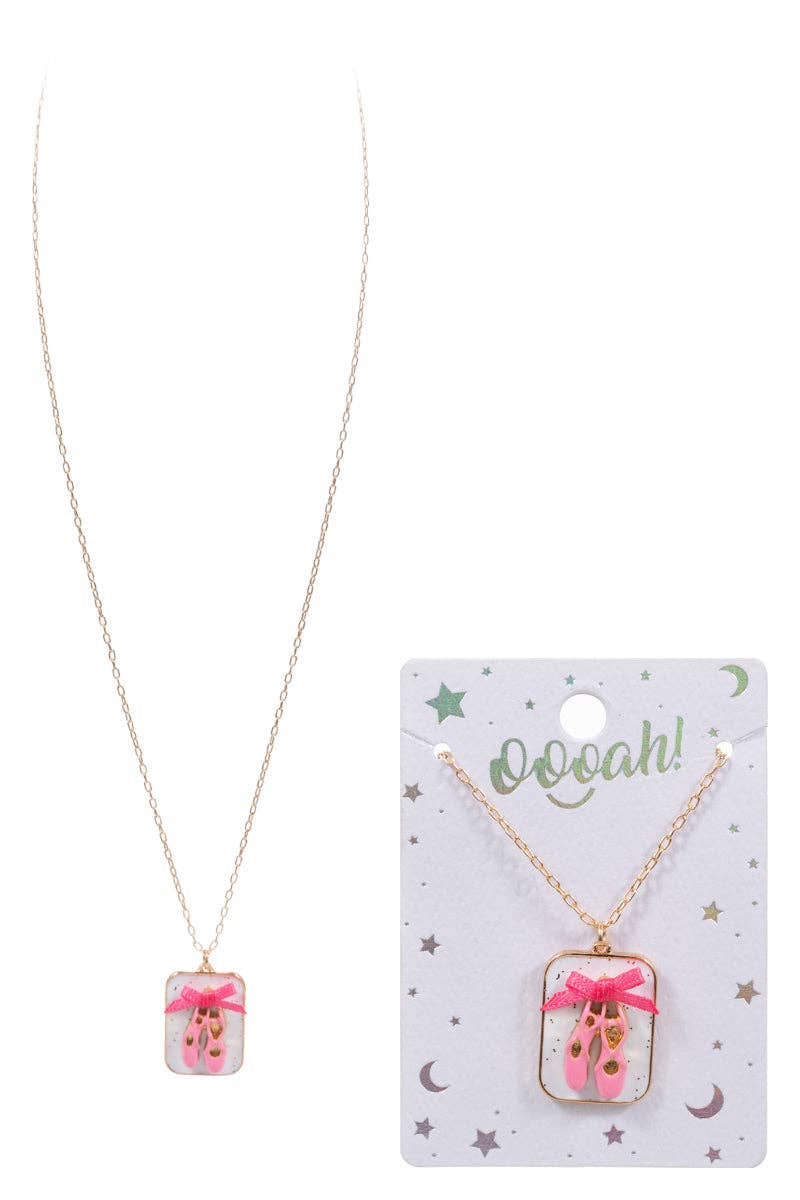 Retangular Ballerina Charm Kids Short Necklace