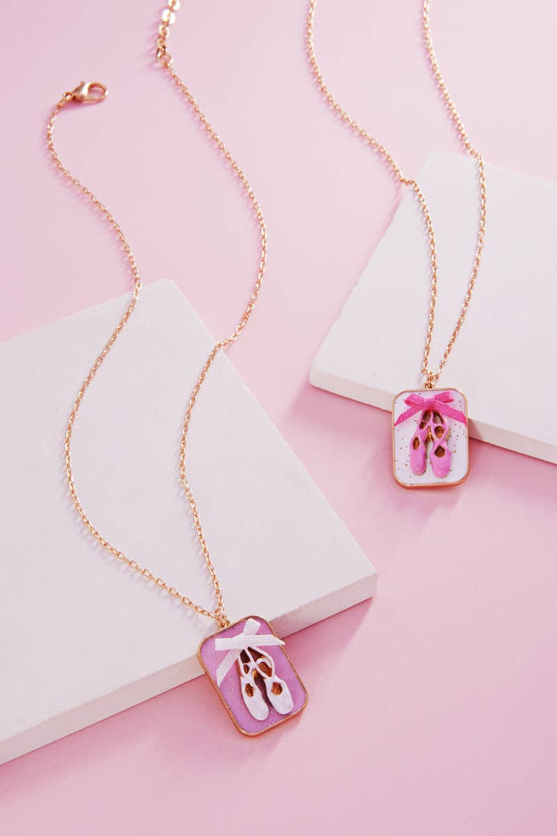 Retangular Ballerina Charm Kids Short Necklace